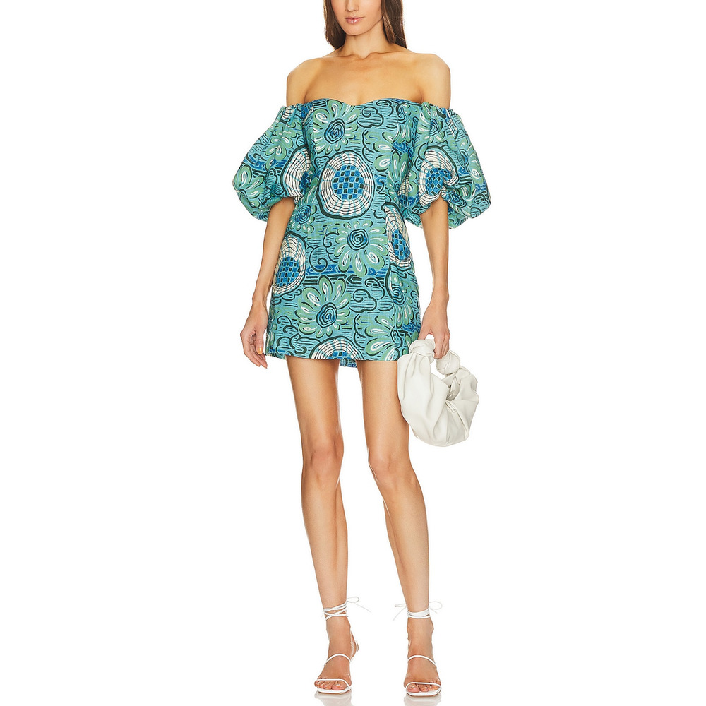 RHODE Blue and Green Off-Shoulder Dress